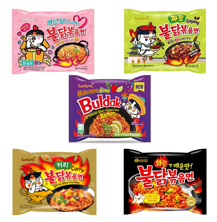 [Combo] Samyang Buldak Chicken Flavored Stir Fried Ramen Korean Ramen (5 Flavor Combo, 5 Pack) - Buldak #AA~#GG Option