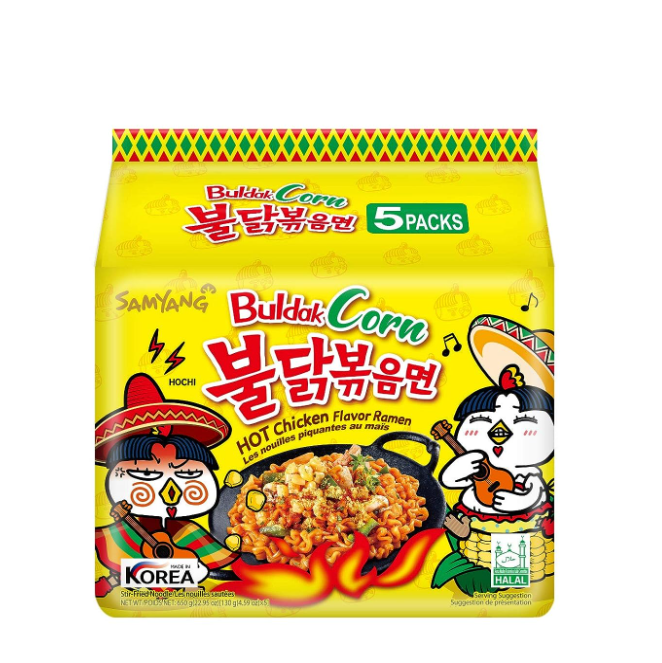 Samyang Hot Chicken Flavored Ramen Pack - Corn Buldak Ramen (130g, 130gX5PK)