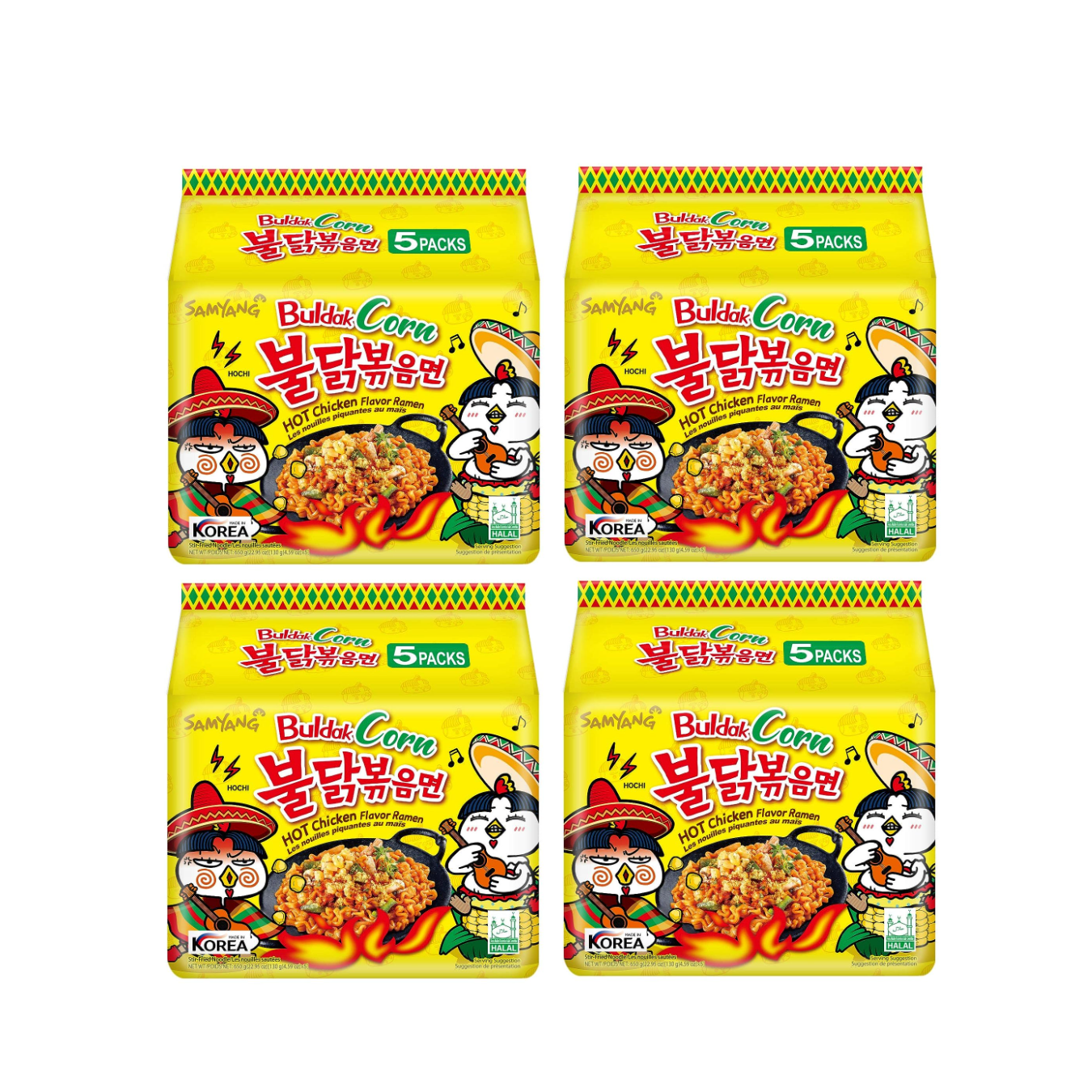 Samyang Hot Chicken Flavored Ramen Pack - Corn Buldak Ramen (130g, 130gX5PK)