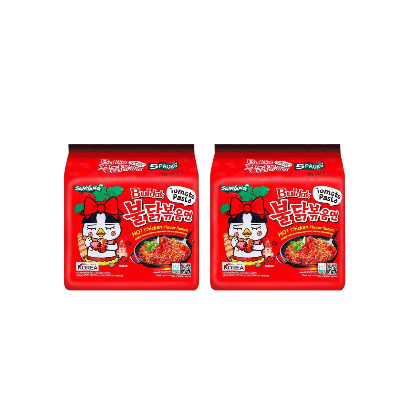 Samyang Hot Chicken Flavored Ramen Pack - Tomato Pasta Buldak Ramen (140g, 140gX5PK)